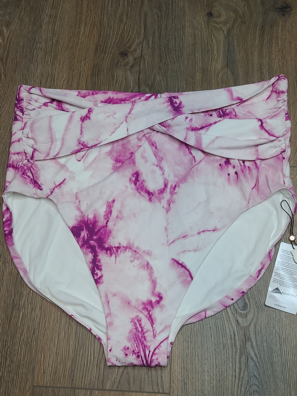 Calia NWT High-Waist  Bikini Bottom in Pink and White 1x